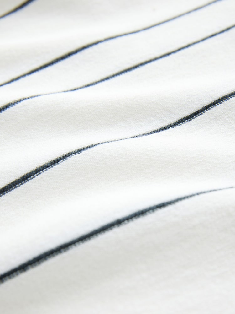 White/Black Regular Fit Short Sleeve Vertical Stripe Knit Quarter Zip Polo Shirt - Image 7 of 7