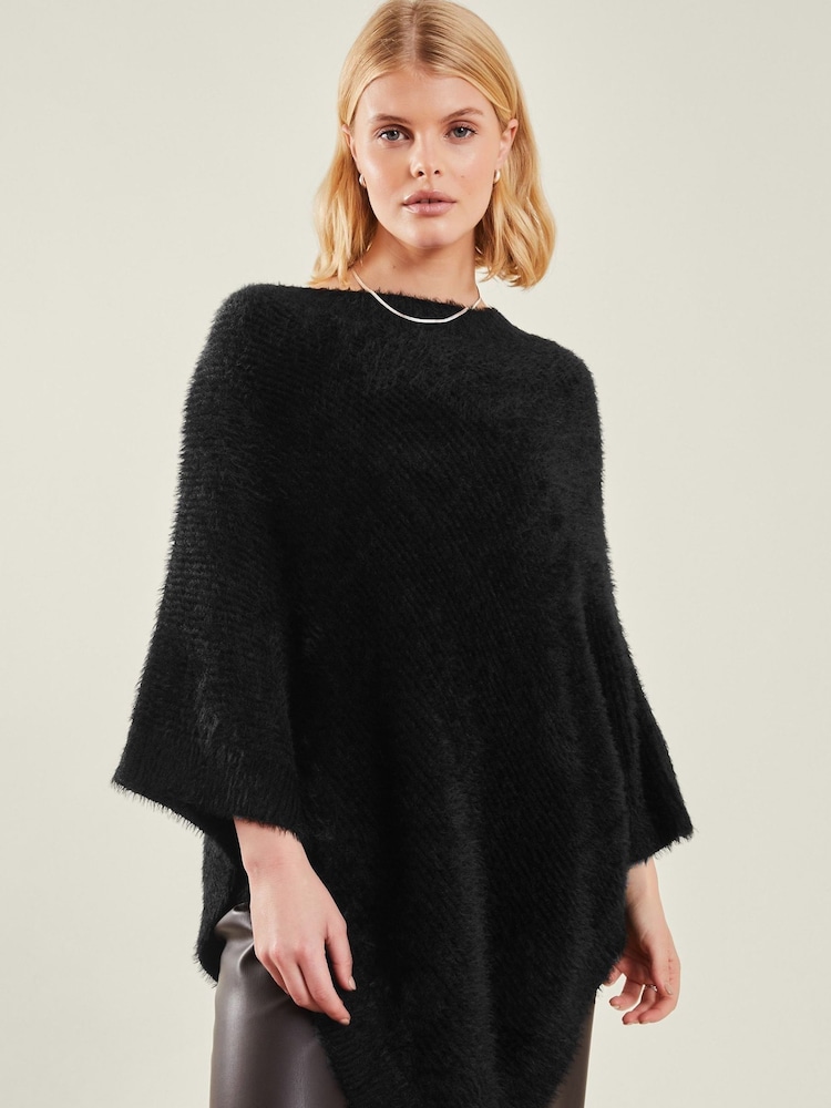 Accessorize Black Fuzzy Knit Poncho - Image 1 of 2
