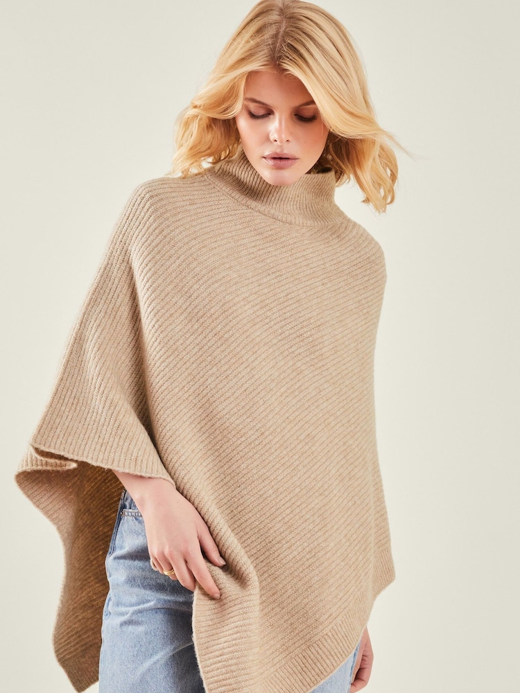Accessorize Natural High Neck Rib Knit Poncho - Image 1 of 2