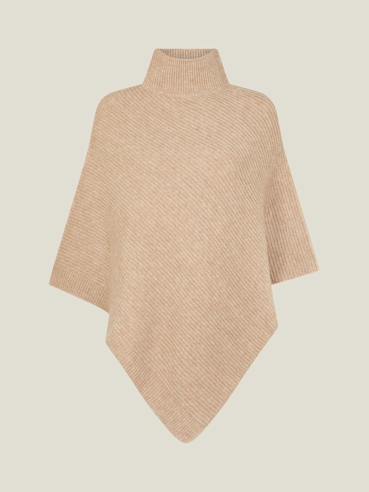 Accessorize Natural High Neck Rib Knit Poncho - Image 2 of 2