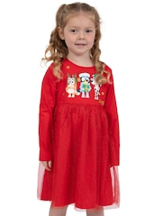 Character Red Bluey And Bingo Glitter Christmas 100% Cotton Dress - Image 1 of 9