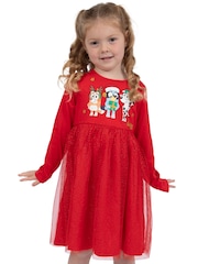 Character Red Bluey And Bingo Glitter Christmas 100% Cotton Dress - Image 3 of 9