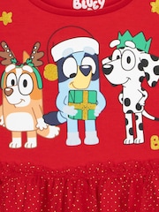 Character Red Bluey And Bingo Glitter Christmas 100% Cotton Dress - Image 7 of 9