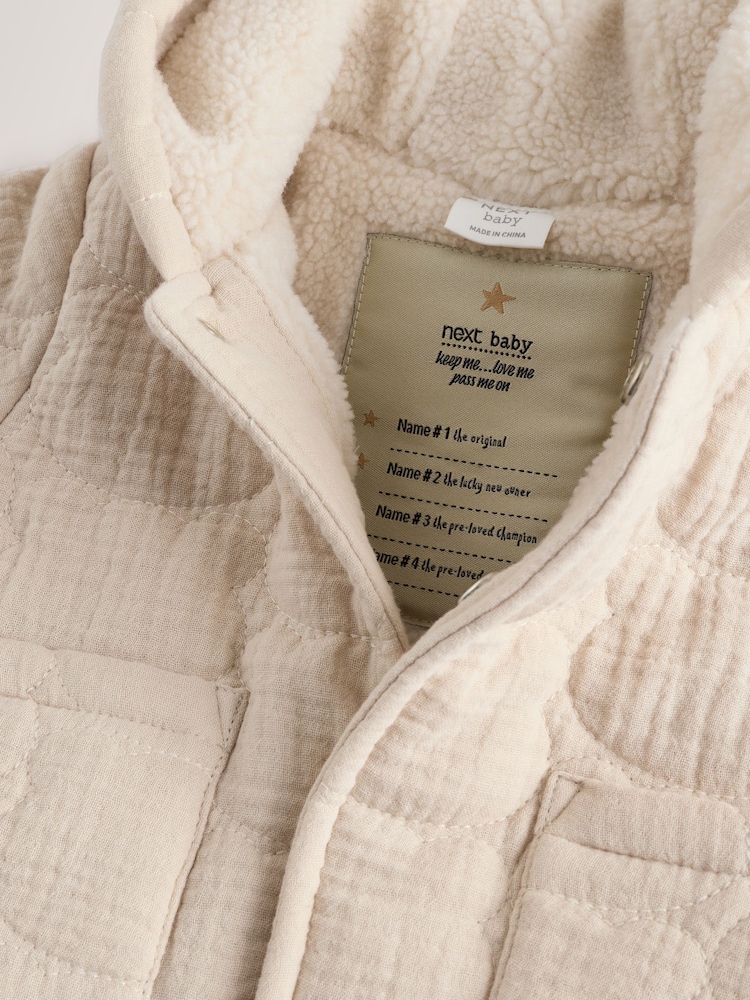 Ecru Bear Print Quilted Baby Zip Through Jacket - Image 4 of 7