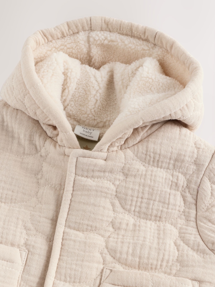 Ecru Bear Print Quilted Baby Zip Through Jacket - Image 6 of 7