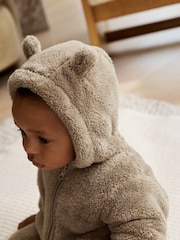Mink Brown Fleece Baby Pramsuit - Image 4 of 12