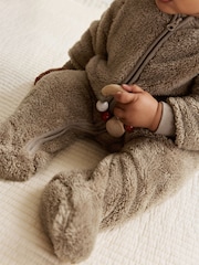Mink Brown Fleece Baby Pramsuit - Image 5 of 12