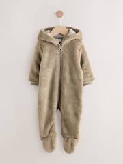 Mink Brown Fleece Baby Pramsuit - Image 6 of 12