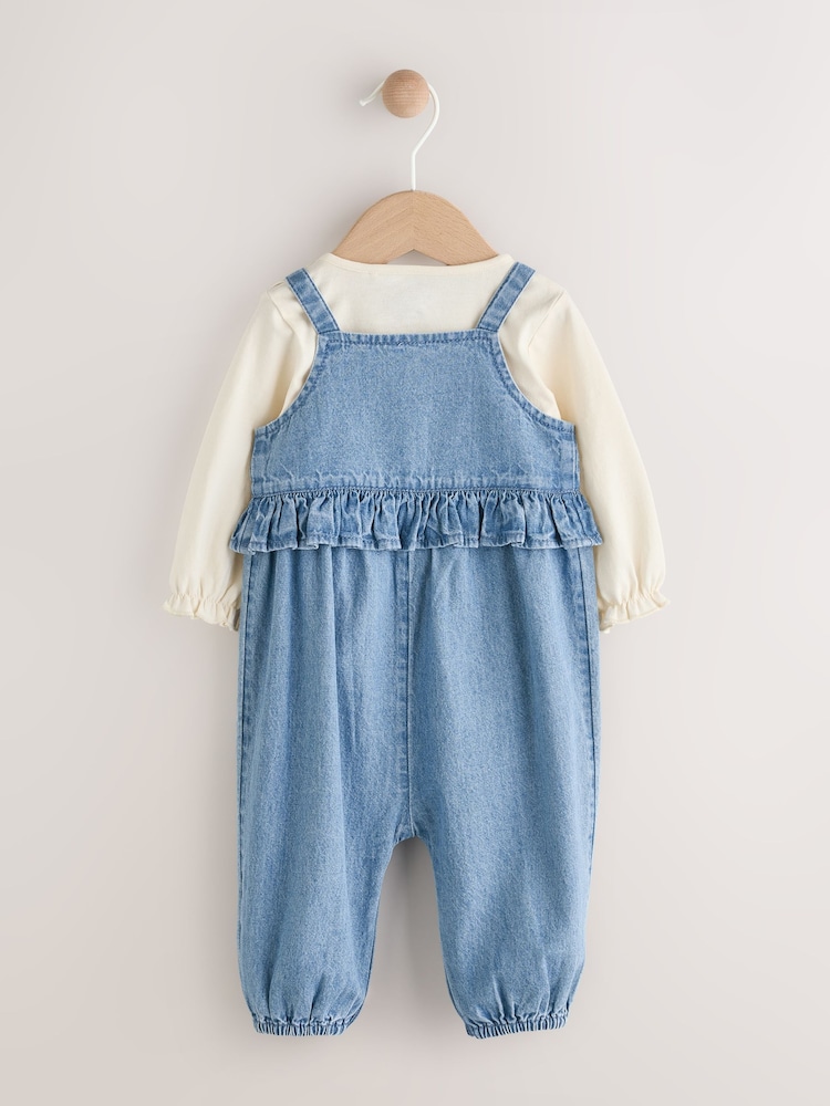 Blue Embroidered Denim Baby Long Sleeve Bodysuit & Dungaree Set (0mths-2yrs) - Image 2 of 8