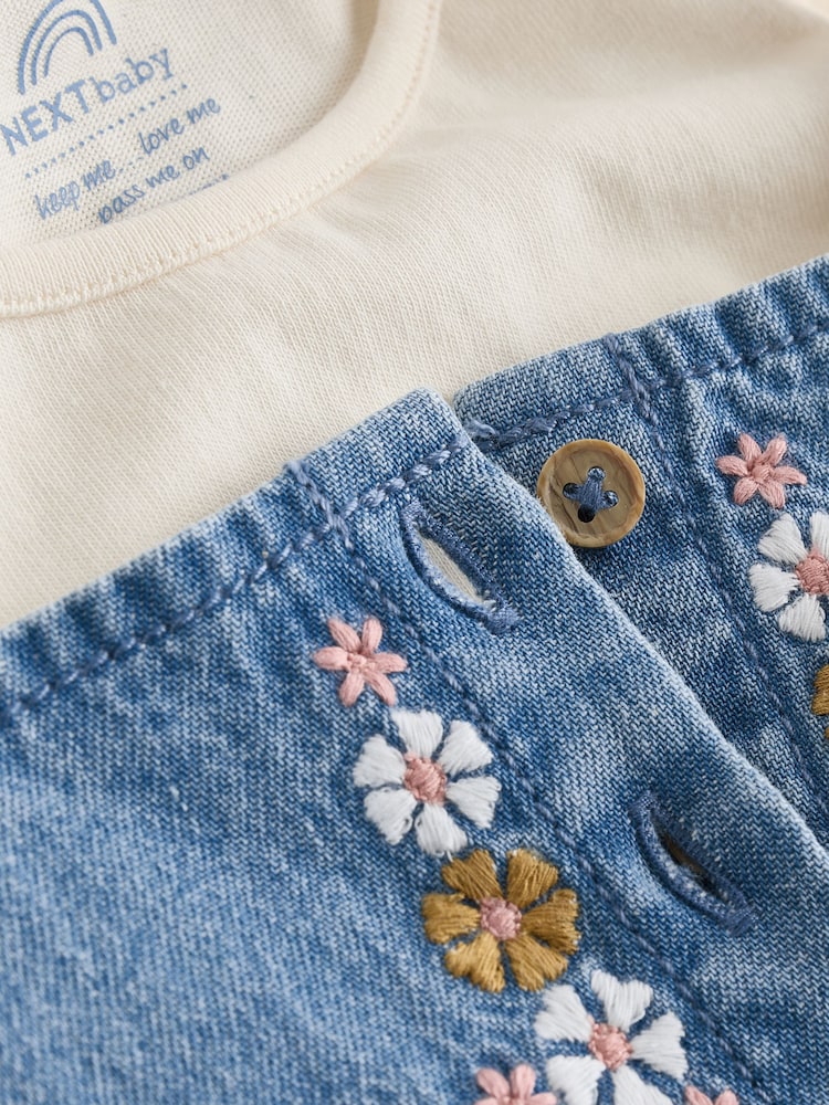 Blue Embroidered Denim Baby Long Sleeve Bodysuit & Dungaree Set (0mths-2yrs) - Image 6 of 8