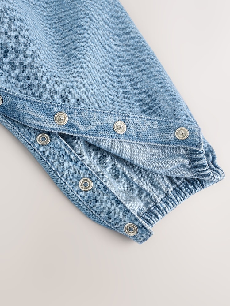Blue Embroidered Denim Baby Long Sleeve Bodysuit & Dungaree Set (0mths-2yrs) - Image 7 of 8