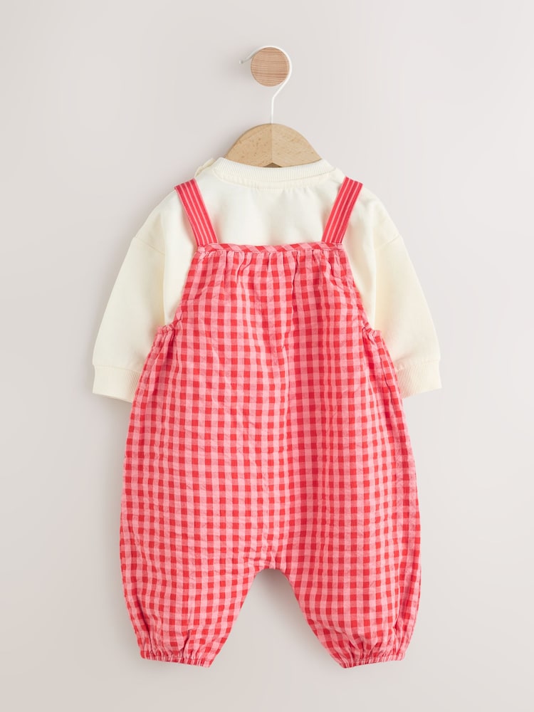 Red/ Pink Gingham Baby Dungarees and Bodysuit 2 Piece Set (0mths-2yrs) - Image 1 of 10