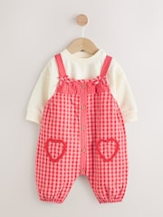 Red/ Pink Gingham Baby Dungarees and Bodysuit 2 Piece Set (0mths-2yrs) - Image 3 of 10