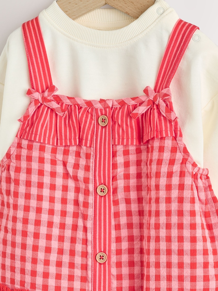 Red/ Pink Gingham Baby Dungarees and Bodysuit 2 Piece Set (0mths-2yrs) - Image 2 of 9