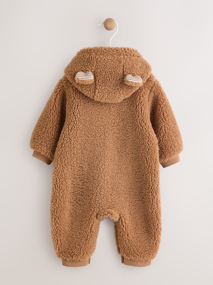 Brown Baby Borg Hooded Pramsuit - Image 2 of 10 Brown Baby Borg Hooded Pramsuit - Image 2 of 10
