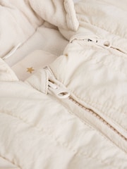 Ecru Little One Back Slogan Quilted Nylon Slogan Pramsuit - Image 8 of 10