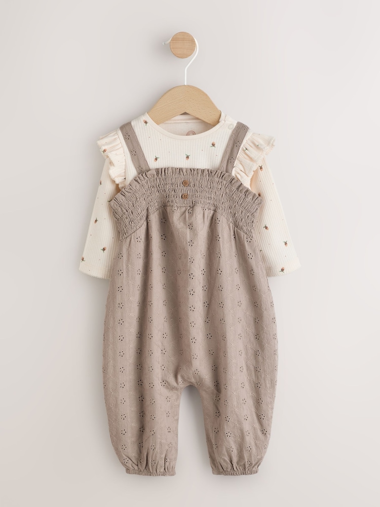 Neutral Broderie Baby Dungarees and Bodysuit 2 Piece Set (0mths-2yrs) - Image 2 of 7