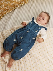 Navy Embroidered Baby Print Long Sleeve Bodysuit and Cord Dungarees 2 Piece Set (0mths-2yrs) - Image 1 of 10