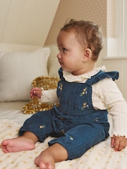 Navy Embroidered Baby Print Long Sleeve Bodysuit and Cord Dungarees 2 Piece Set (0mths-2yrs) - Image 2 of 10