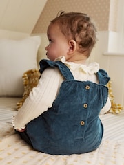 Navy Embroidered Baby Print Long Sleeve Bodysuit and Cord Dungarees 2 Piece Set (0mths-2yrs) - Image 3 of 10