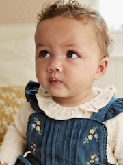 Navy Embroidered Baby Print Long Sleeve Bodysuit and Cord Dungarees 2 Piece Set (0mths-2yrs) - Image 5 of 10
