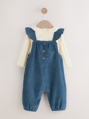 Navy Embroidered Baby Print Long Sleeve Bodysuit and Cord Dungarees 2 Piece Set (0mths-2yrs) - Image 7 of 10