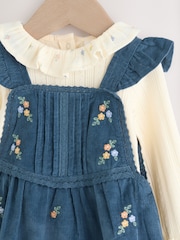 Navy Embroidered Baby Print Long Sleeve Bodysuit and Cord Dungarees 2 Piece Set (0mths-2yrs) - Image 8 of 10