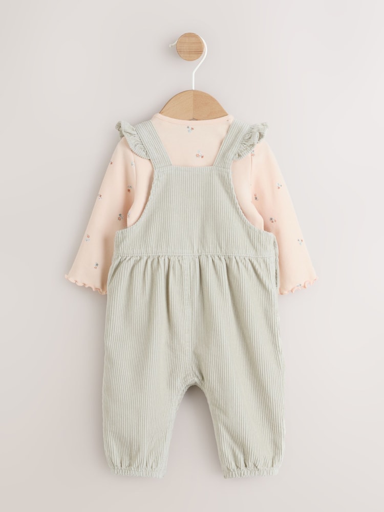 Salbeigrün - Langärmeliger Baby-Print-Body und Cord-Latzhose, 2-teiliges Set (0M.–2J.) - Bild 2 von 14