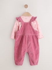 Rosa Blümchen - Baby Print Long Sleeve Bodysuit and Cord Dungarees 2 Piece Set (0mths-2yrs) - Bild 2 von 8