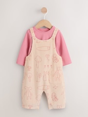 Cream / Pink Character Dungaree and Bodysuit Two Piece Baby Set (0mths-3yrs) - Image 1 of 15