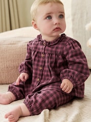 Purple Gingham Baby Woven Long Sleeve Tops and Trousers 2 Piece Set (0mths-2yrs) - Image 1 of 15