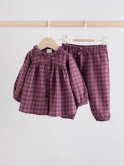 Purple Gingham Baby Woven Long Sleeve Tops and Trousers 2 Piece Set (0mths-2yrs) - Image 4 of 15