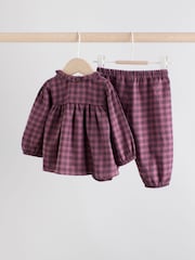 Purple Gingham Baby Woven Long Sleeve Tops and Trousers 2 Piece Set (0mths-2yrs) - Image 7 of 15
