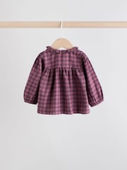 Purple Gingham Baby Woven Long Sleeve Tops and Trousers 2 Piece Set (0mths-2yrs) - Image 8 of 15