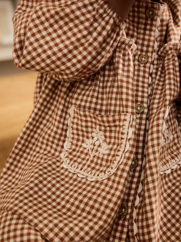 princess polly baby blue dress BROWN GINGHAM SS SMOCK POPLIN MIDI – Sim and Sam main image 1