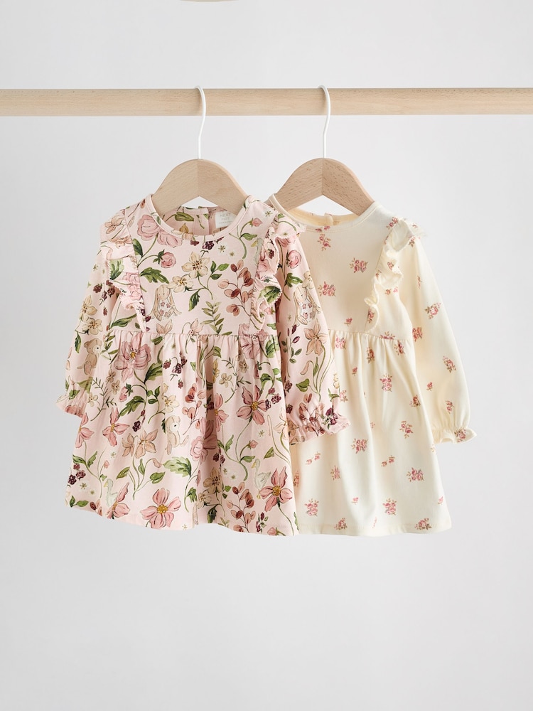 Pink Floral/ Cream Ditsy Baby Jersey Dresses 2 Pack (0mths-2yrs) - Image 1 of 9
