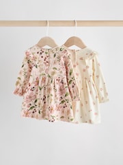 Pink Floral/ Cream Ditsy Baby Jersey Dresses 2 Pack (0mths-2yrs) - Image 2 of 9