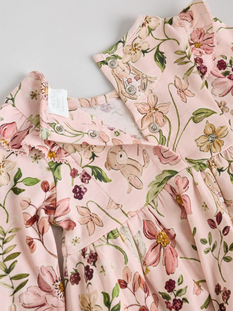 Pink Floral/ Cream Ditsy Baby Jersey Dresses 2 Pack (0mths-2yrs) - Image 9 of 9