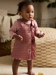 Pink / Berry Heart Baby Pinny Dress and Long Sleeve Bodysuit 2 Piece Set (0mths-2yrs) - Image 11 of 14