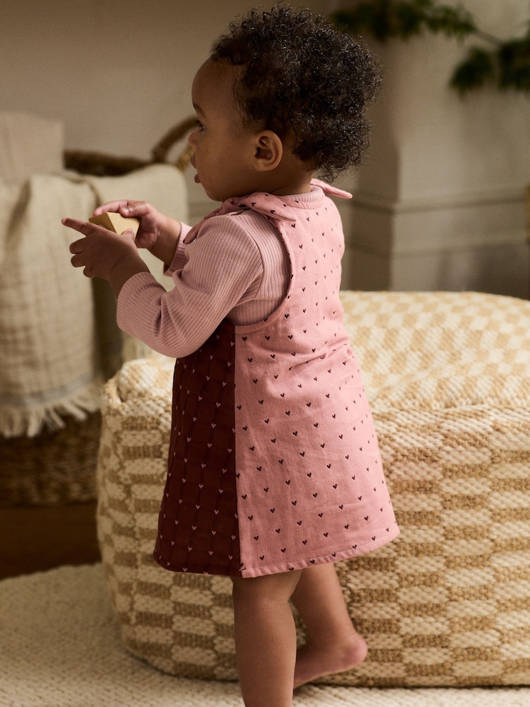 Pink / Berry Heart Baby Pinny Dress and Long Sleeve Bodysuit 2 Piece Set (0mths-2yrs) - Image 14 of 14
