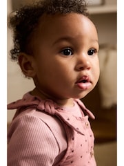 Pink / Berry Heart Baby Pinny Dress and Long Sleeve Bodysuit 2 Piece Set (0mths-2yrs) - Image 2 of 14