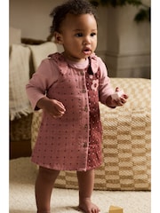 Pink / Berry Heart Baby Pinny Dress and Long Sleeve Bodysuit 2 Piece Set (0mths-2yrs) - Image 4 of 14