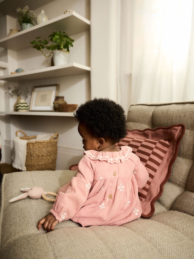 Pink Baby Embroidered Woven Long Sleeve Dress (0-18mths) - Image 2 of 9