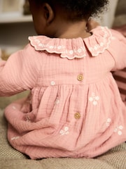 Pink Baby Embroidered Woven Long Sleeve Dress (0-18mths) - Image 3 of 9