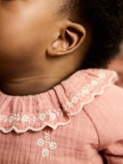 Pink Baby Embroidered Woven Long Sleeve Dress (0-18mths) - Image 4 of 9