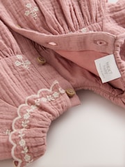 Pink Baby Embroidered Woven Long Sleeve Dress (0-18mths) - Image 8 of 9