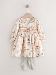 Cream Floral Print/ Character Collar Baby Dress (0-18mths) - Image 1 of 7