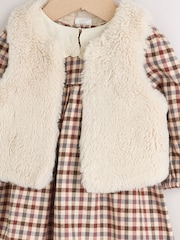 Berry/ Cream Gingham Baby Dress and Waistcoat 2 Piece Set (0mths-2yrs) - Image 10 of 14