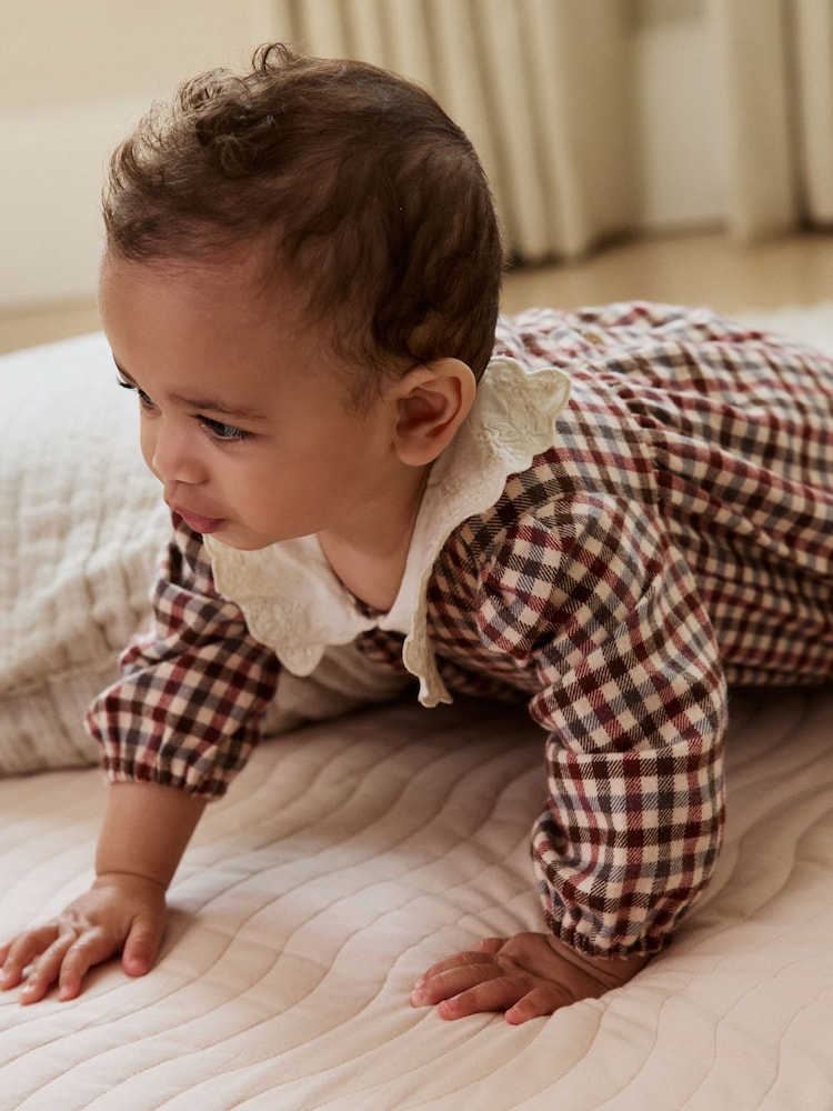 Berry/ Cream Gingham Baby Dress and Waistcoat 2 Piece Set (0mths-2yrs) - Image 2 of 14 Berry/ Cream Gingham Baby Dress and Waistcoat 2 Piece Set (0mths-2yrs) - Image 2 of 14