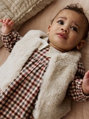 Berry/ Cream Gingham Baby Dress and Waistcoat 2 Piece Set (0mths-2yrs) - Image 3 of 14